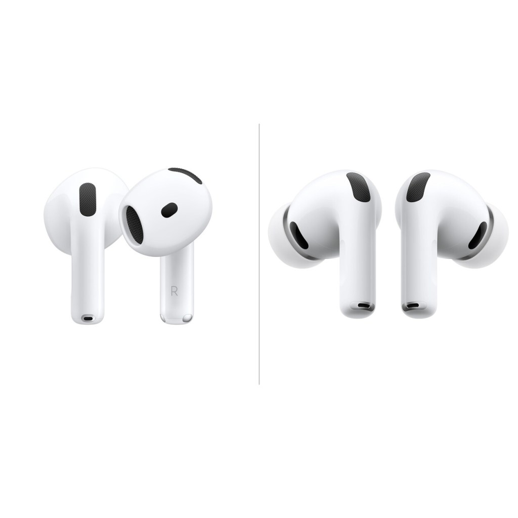 Comparativa visual entre los AirPods 4 con cancelación activa de ruido y los AirPods Pro 3
