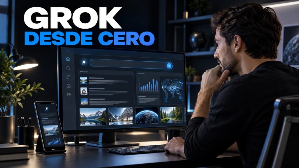 Persona aprendiendo a utilizar Grok desde cero en un ordenador.