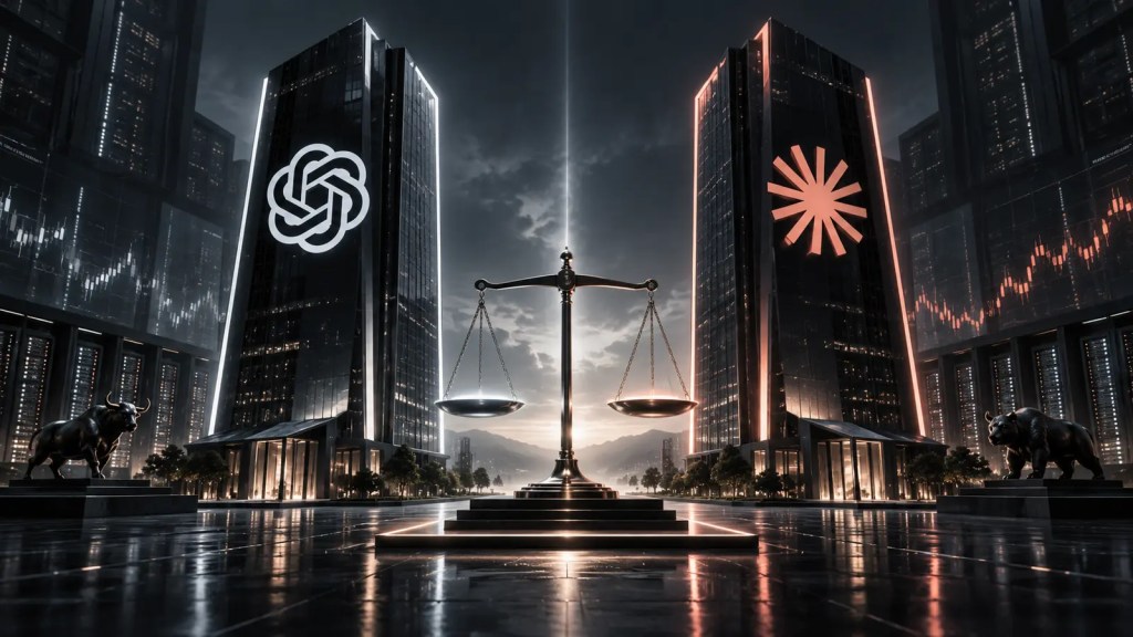 Balanza entre las sedes de OpenAI y Anthropic ante su carrera por la valoración bursátil y la AGI