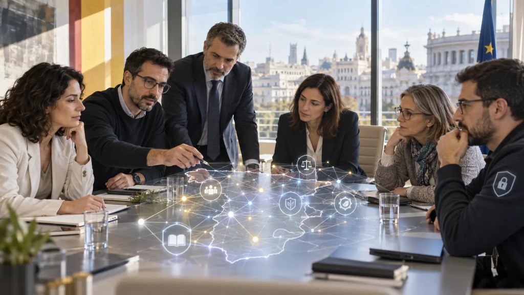 Profesionales españoles analizan una red de inteligencia artificial durante una reunión institucional