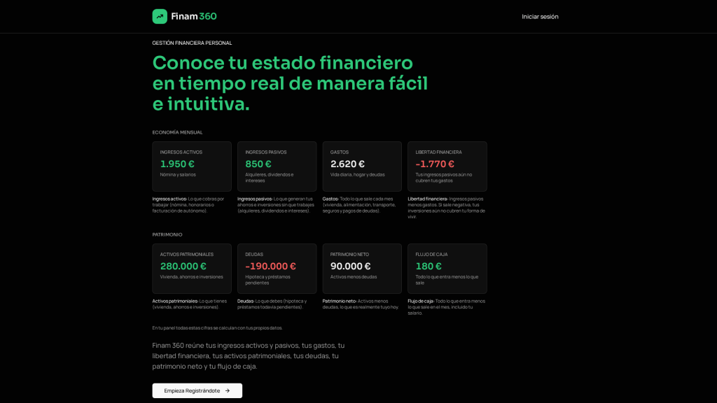 Imagen de presentación de Finam 360, aplicación de finanzas personales.